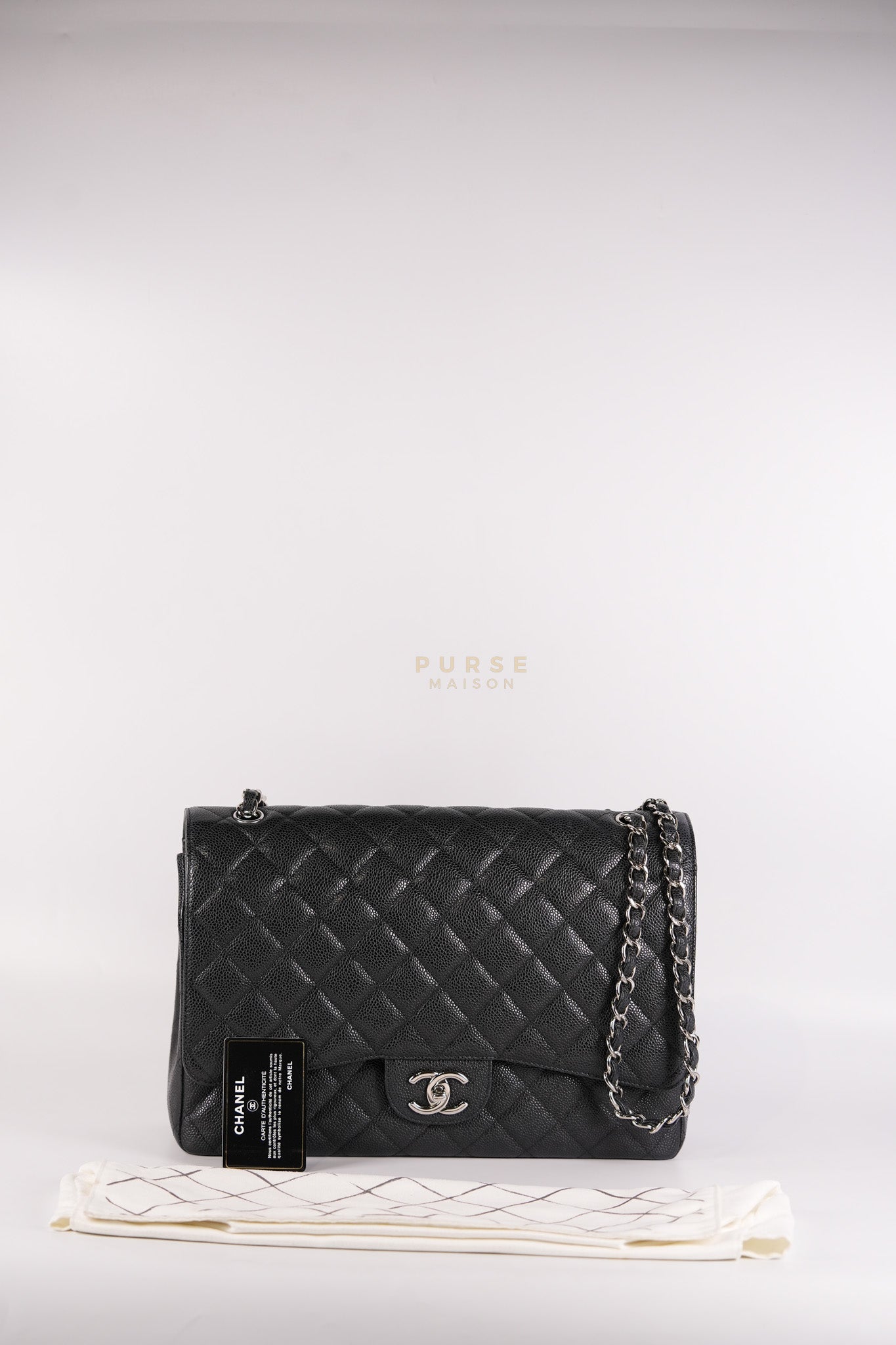 Classic Double Flap Maxi Black Caviar Leather Silver Hardware (Series 17) | Purse Maison Luxury Bags Shop