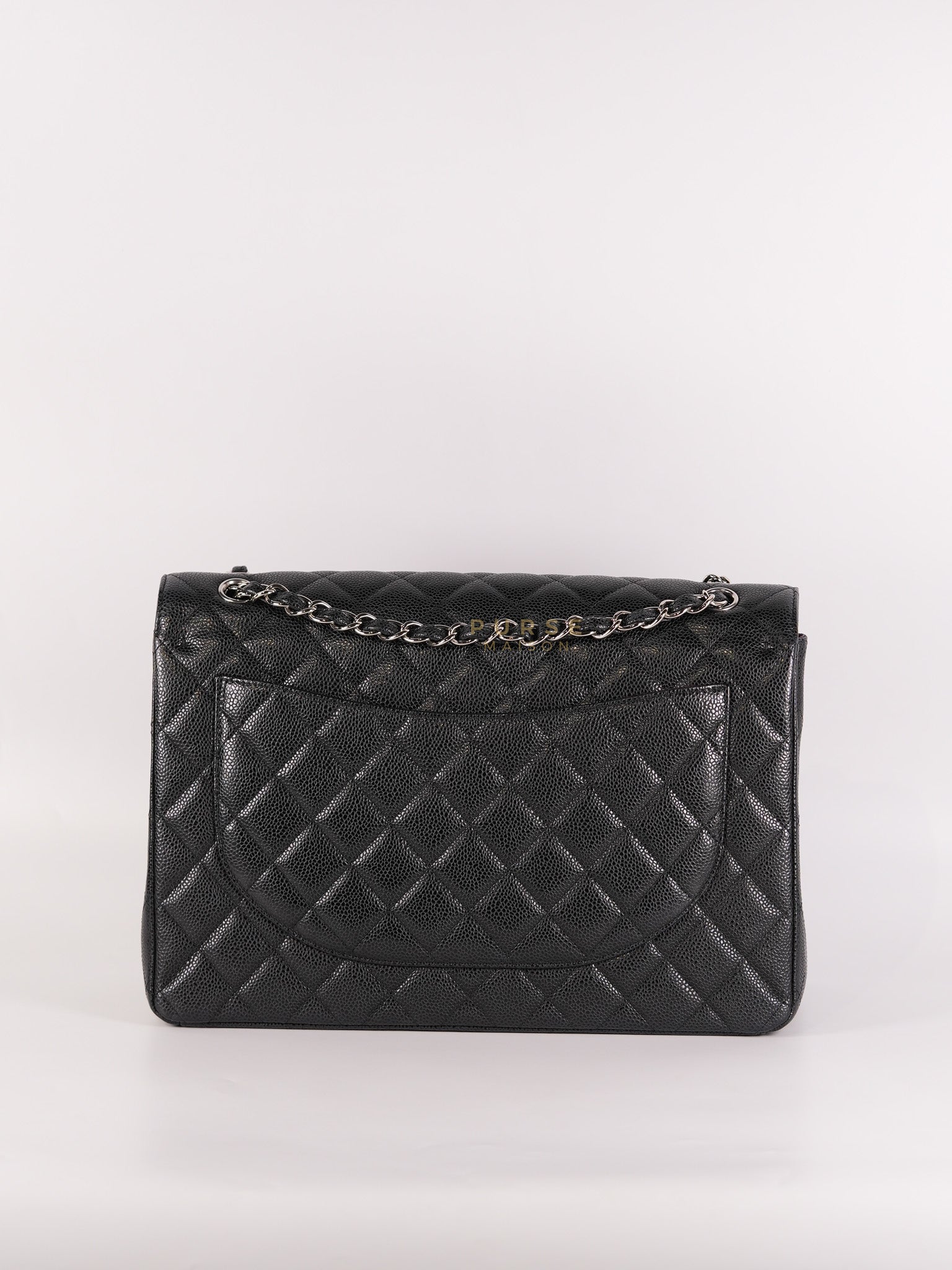 Classic Double Flap Maxi Black Caviar Leather Silver Hardware (Series 17) | Purse Maison Luxury Bags Shop