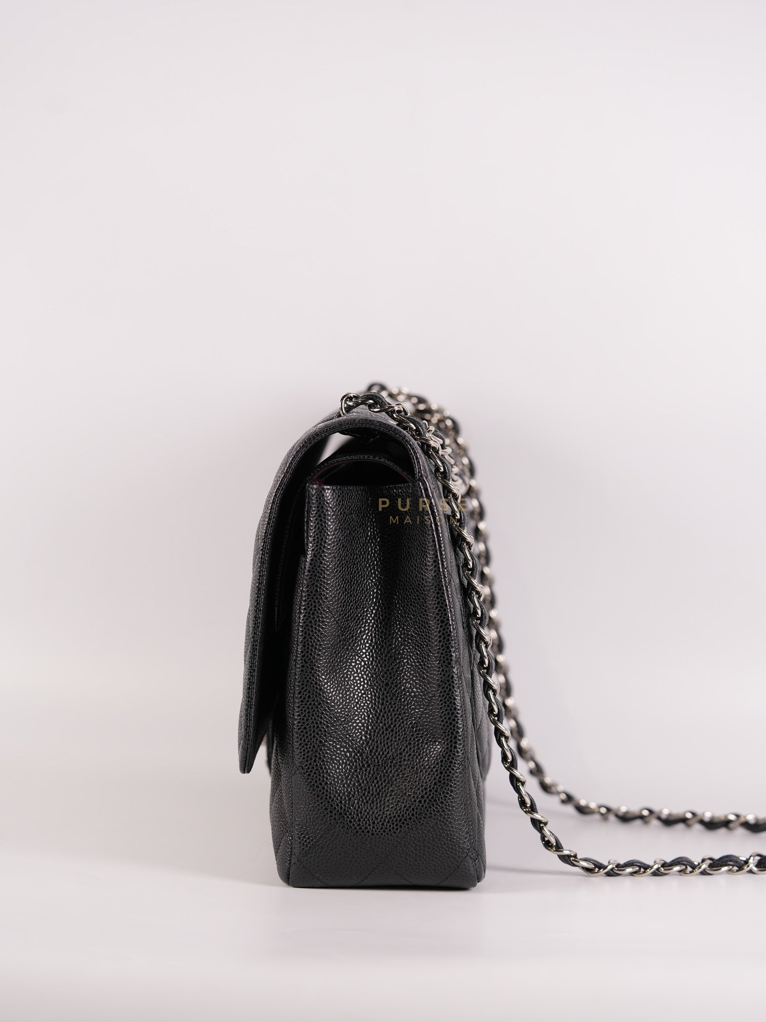 Classic Double Flap Maxi Black Caviar Leather Silver Hardware (Series 17) | Purse Maison Luxury Bags Shop
