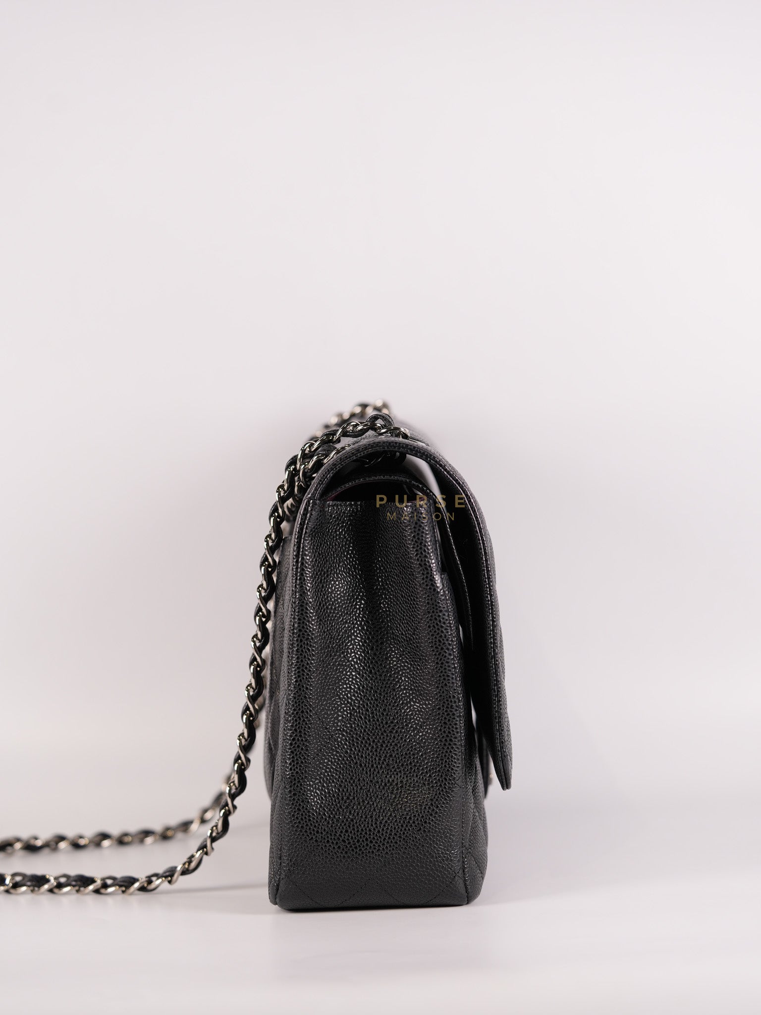 Classic Double Flap Maxi Black Caviar Leather Silver Hardware (Series 17) | Purse Maison Luxury Bags Shop