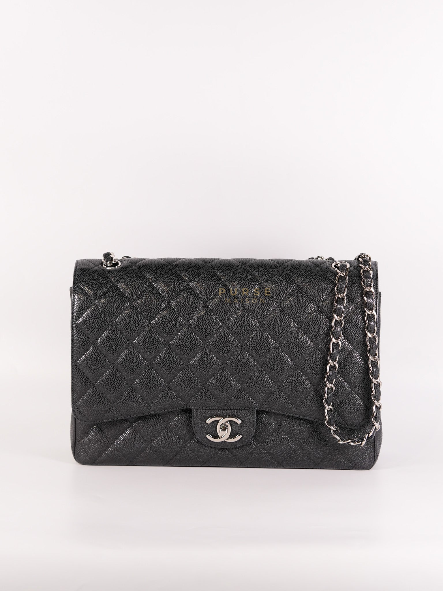 Classic Double Flap Maxi Black Caviar Leather Silver Hardware (Series 17) | Purse Maison Luxury Bags Shop