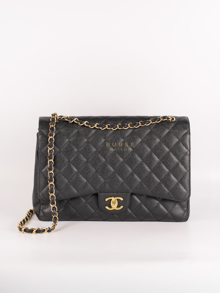 Classic Double Flap Maxi in Black Caviar Leather and Gold Hardware Series 15 | Purse Maison Luxury Bags Shop