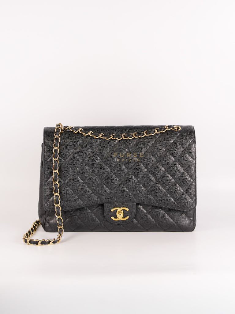 Classic Double Flap Maxi in Black Caviar Leather and Gold Hardware Series 15 | Purse Maison Luxury Bags Shop