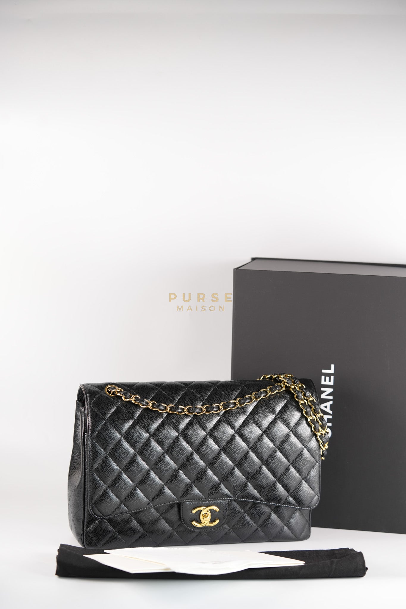 Classic Double Flap Maxi in Black Caviar Leather and Gold Hardware Series 19 | Purse Maison Luxury Bags Shop