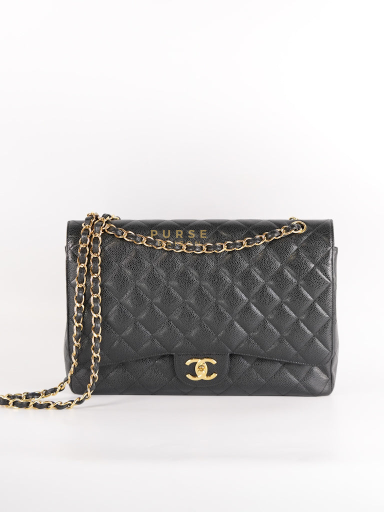 Classic Double Flap Maxi in Black Caviar Leather & Gold Hardware (Series 15) | Purse Maison Luxury Bags Shop