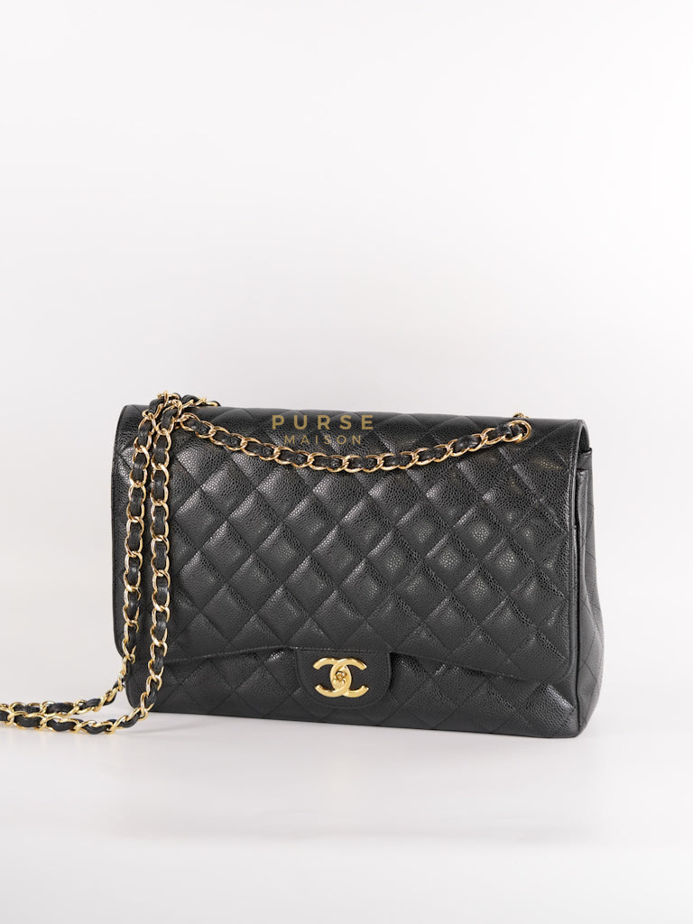 Classic Double Flap Maxi in Black Caviar Leather & Gold Hardware (Series 15) | Purse Maison Luxury Bags Shop