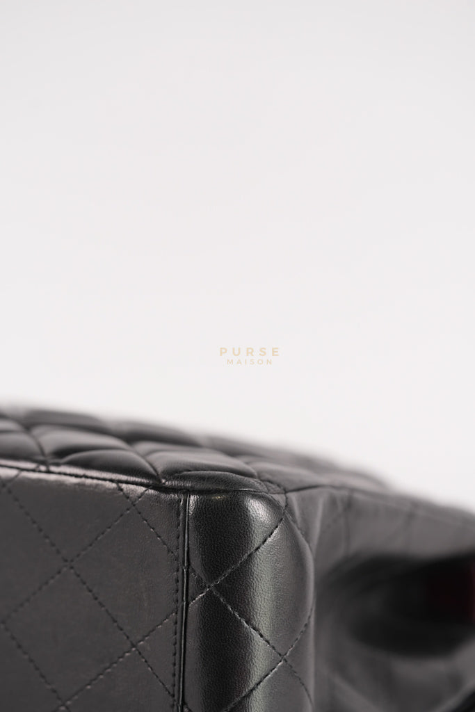 Classic Double Flap Maxi in Black Lambskin Leather and Gold Hardware Series 14 | Purse Maison Luxury Bags Shop