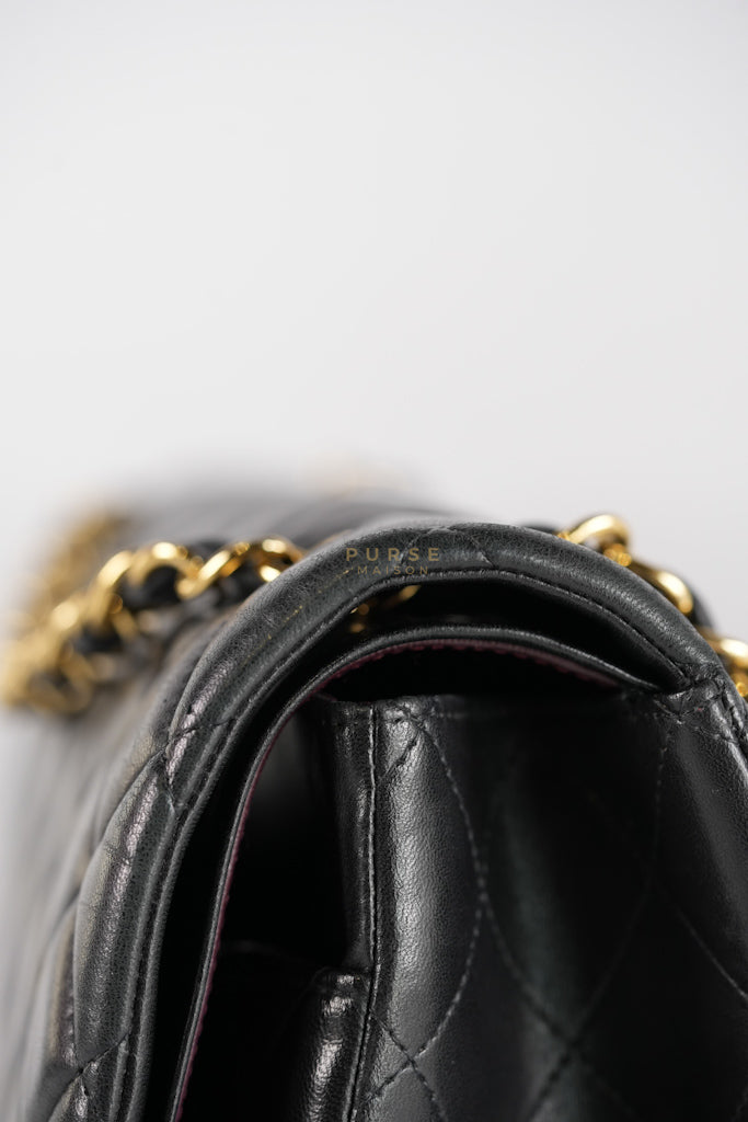 Classic Double Flap Maxi in Black Lambskin Leather and Gold Hardware Series 14 | Purse Maison Luxury Bags Shop