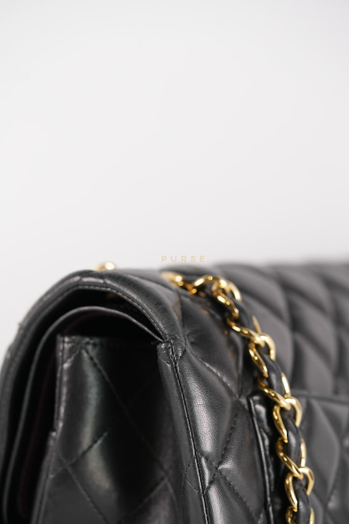 Classic Double Flap Maxi in Black Lambskin Leather and Gold Hardware Series 14 | Purse Maison Luxury Bags Shop