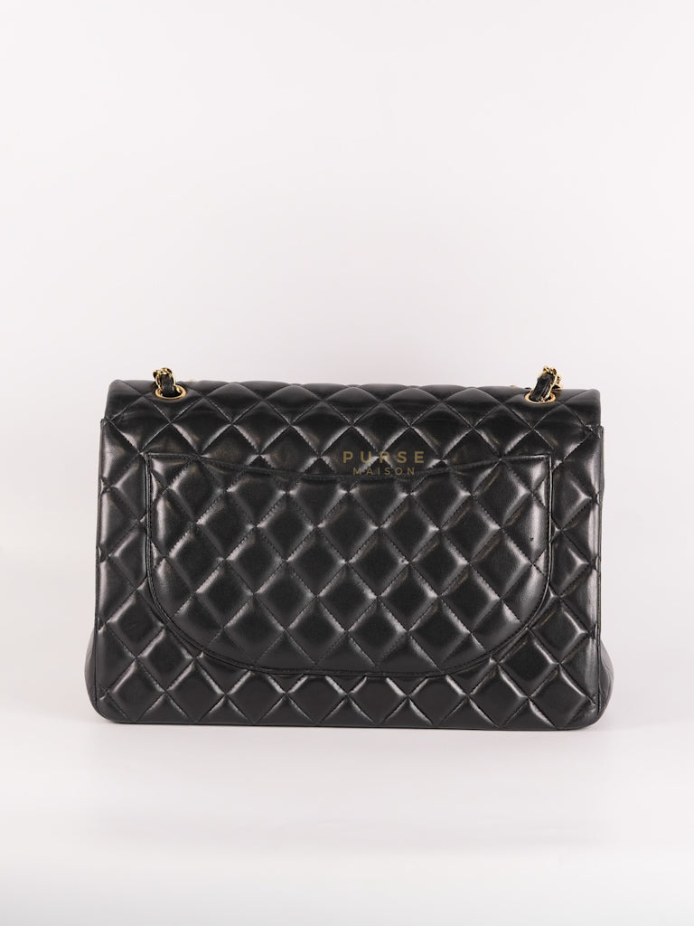 Classic Double Flap Maxi in Black Lambskin Leather and Gold Hardware Series 14 | Purse Maison Luxury Bags Shop