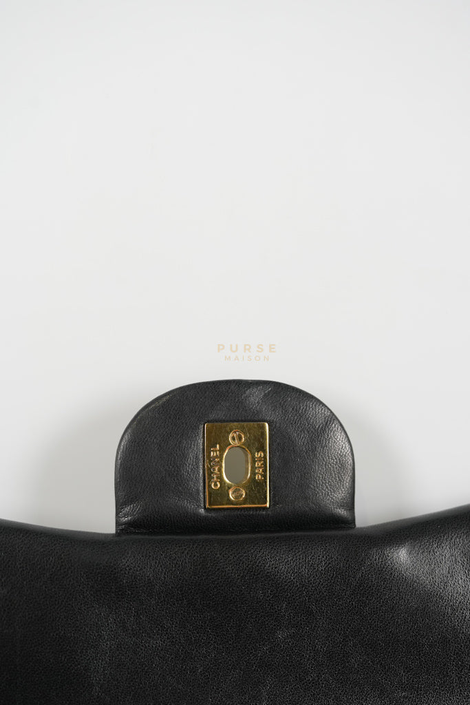 Classic Double Flap Maxi in Black Lambskin Leather and Gold Hardware Series 14 | Purse Maison Luxury Bags Shop