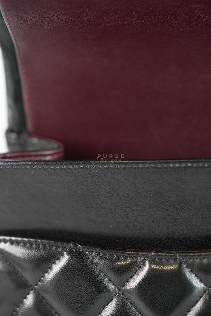 Classic Double Flap Maxi in Black Lambskin Leather and Gold Hardware Series 14 | Purse Maison Luxury Bags Shop