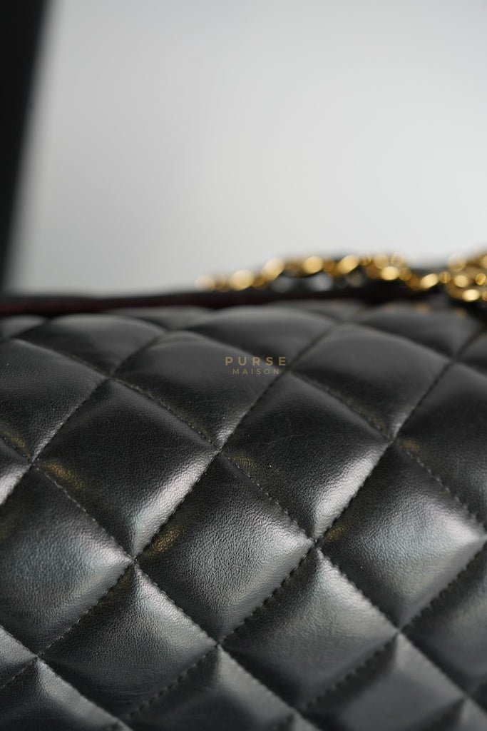 Classic Double Flap Maxi in Black Lambskin Leather and Gold Hardware Series 14 | Purse Maison Luxury Bags Shop