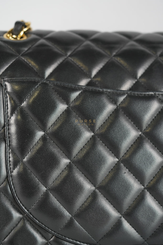 Classic Double Flap Maxi in Black Lambskin Leather and Gold Hardware Series 14 | Purse Maison Luxury Bags Shop