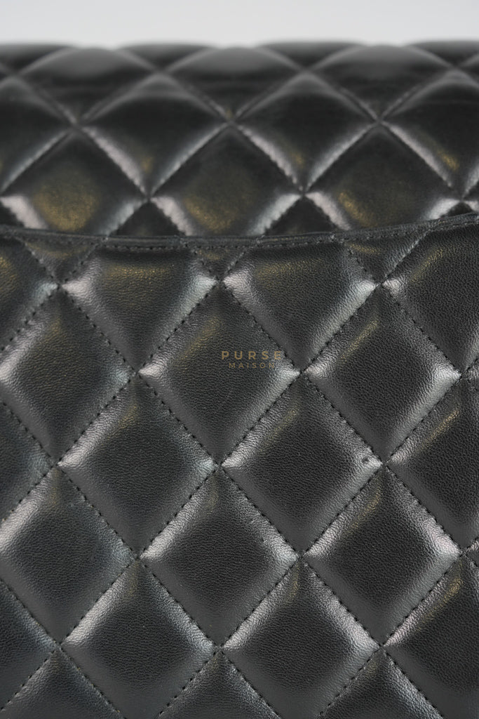 Classic Double Flap Maxi in Black Lambskin Leather and Gold Hardware Series 14 | Purse Maison Luxury Bags Shop