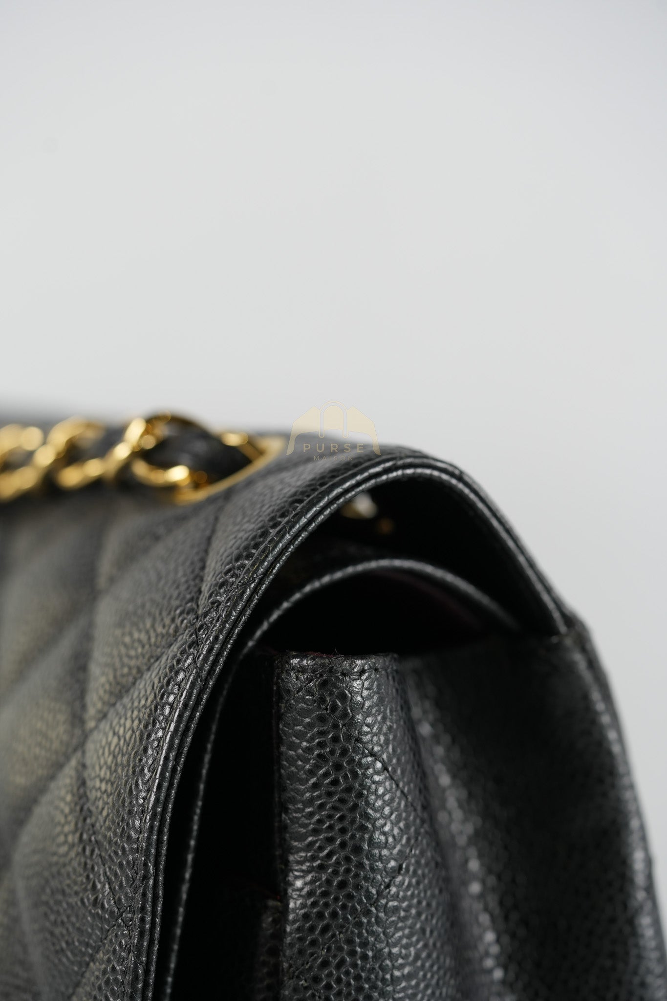 Classic Double Flap Maxi in Black Quilted Caviar Leather & Gold Hardware Series 15 | Purse Maison Luxury Bags Shop