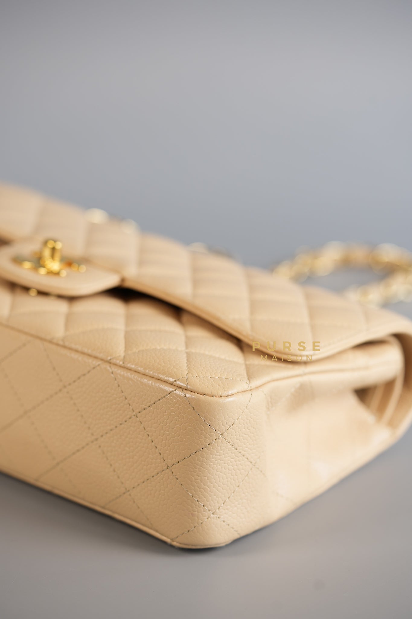 Classic Double Flap Medium Bag in Beige Clair Caviar Leather & Gold Hardware Series 13 | Purse Maison Luxury Bags Shop