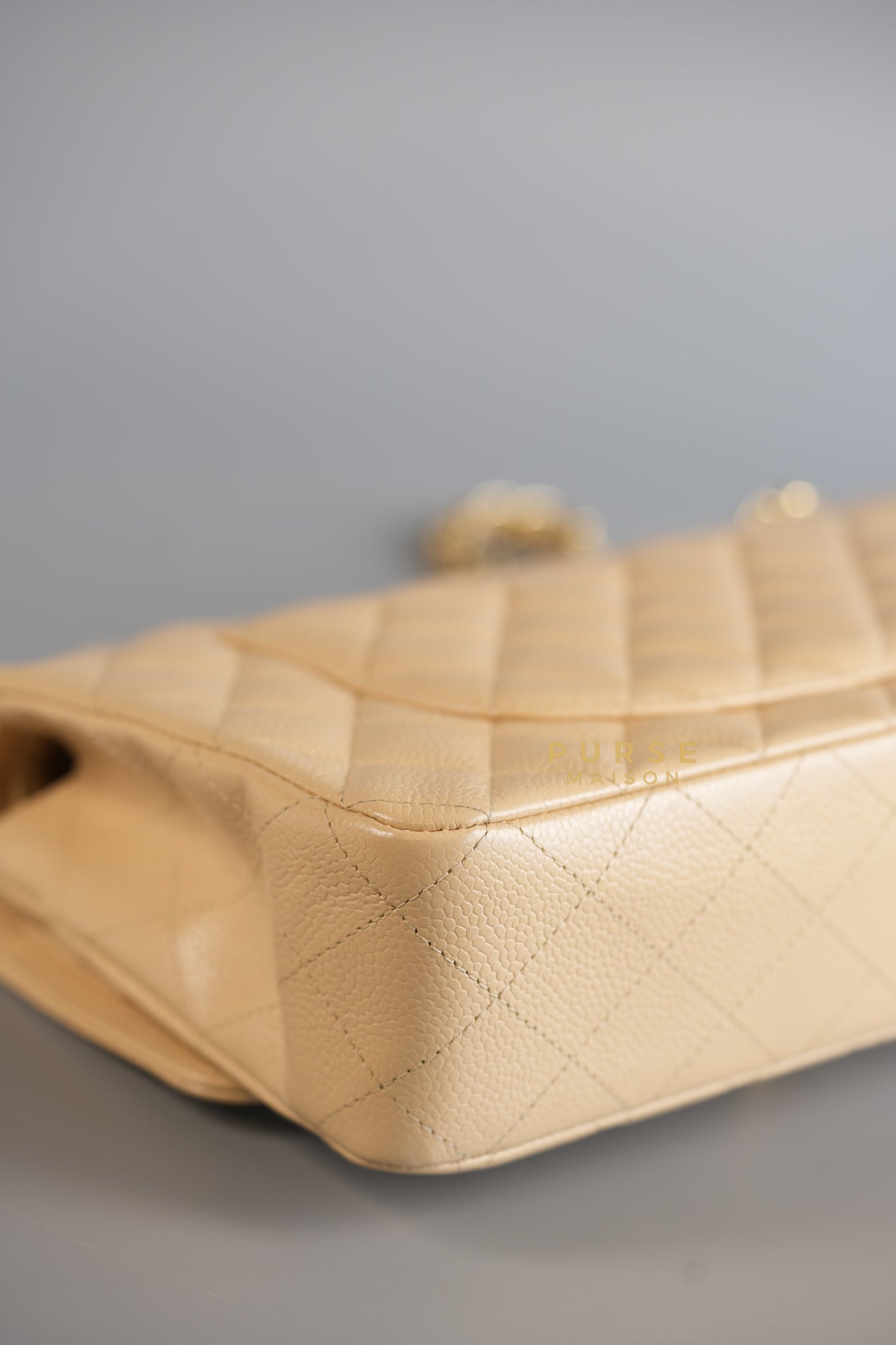 Classic Double Flap Medium Bag in Beige Clair Caviar Leather & Gold Hardware Series 13 | Purse Maison Luxury Bags Shop