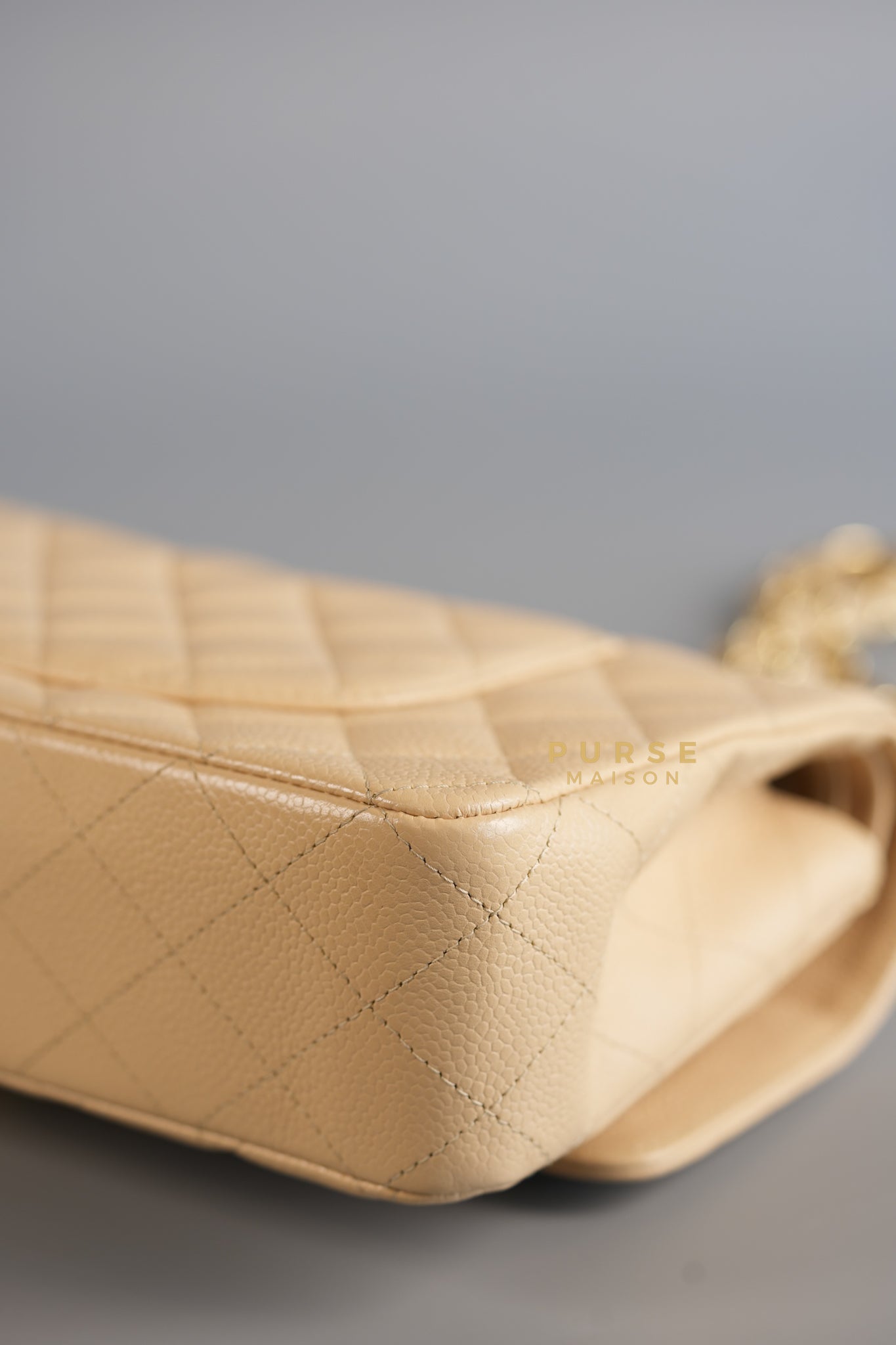 Classic Double Flap Medium Bag in Beige Clair Caviar Leather & Gold Hardware Series 13 | Purse Maison Luxury Bags Shop