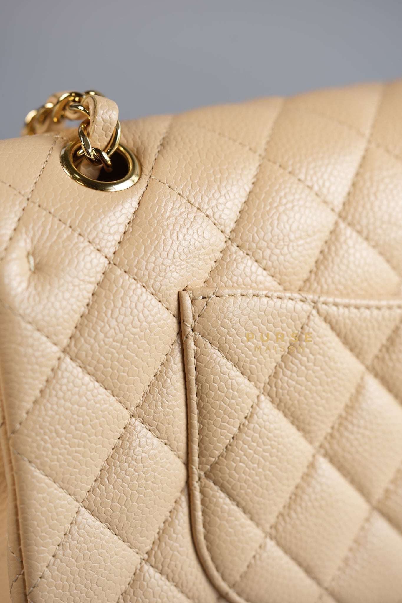 Classic Double Flap Medium Bag in Beige Clair Caviar Leather & Gold Hardware Series 13 | Purse Maison Luxury Bags Shop