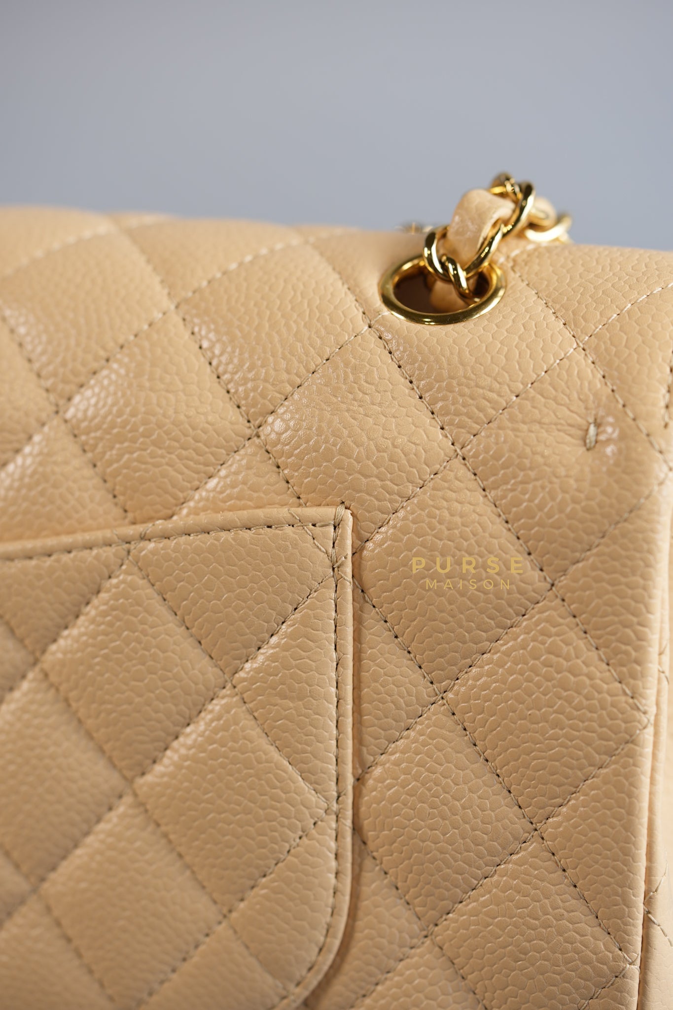 Classic Double Flap Medium Bag in Beige Clair Caviar Leather & Gold Hardware Series 13 | Purse Maison Luxury Bags Shop