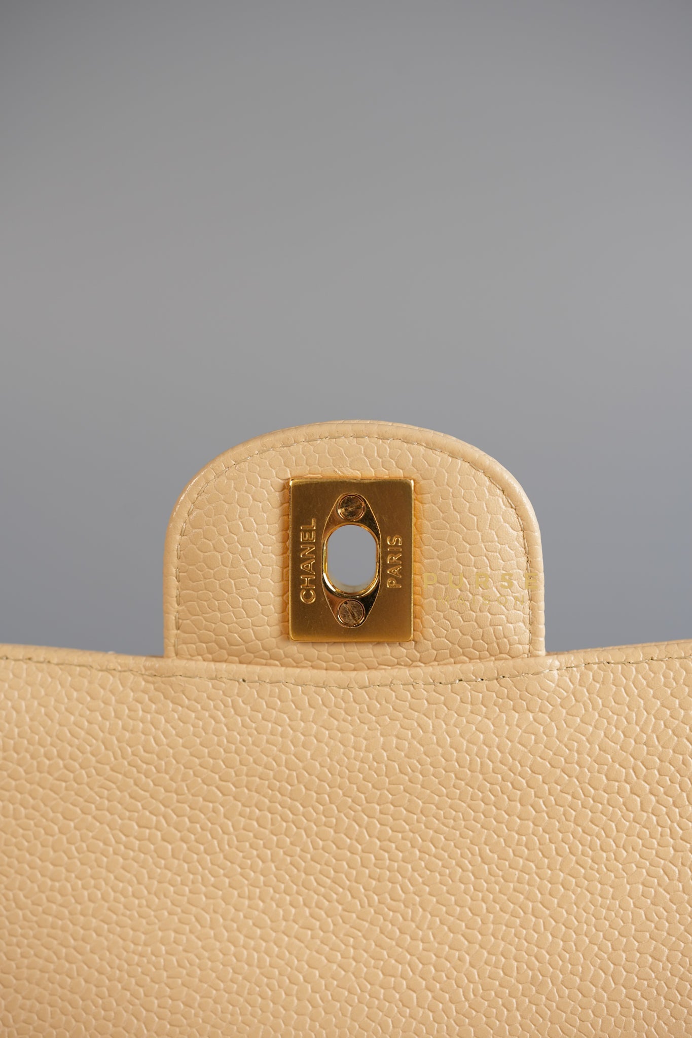 Classic Double Flap Medium Bag in Beige Clair Caviar Leather & Gold Hardware Series 13 | Purse Maison Luxury Bags Shop