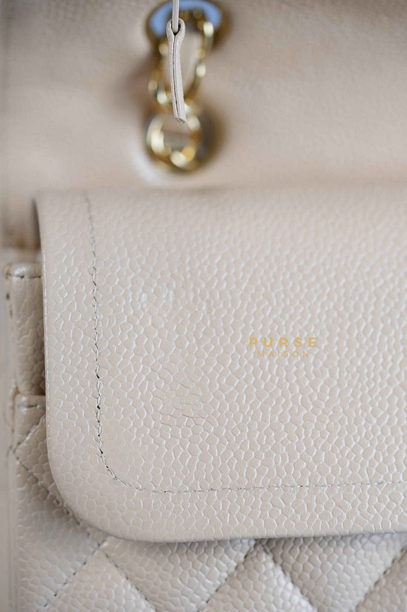 Classic Double Flap Medium Bag in Beige Clair Caviar Leather & Gold Hardware Series 13 | Purse Maison Luxury Bags Shop