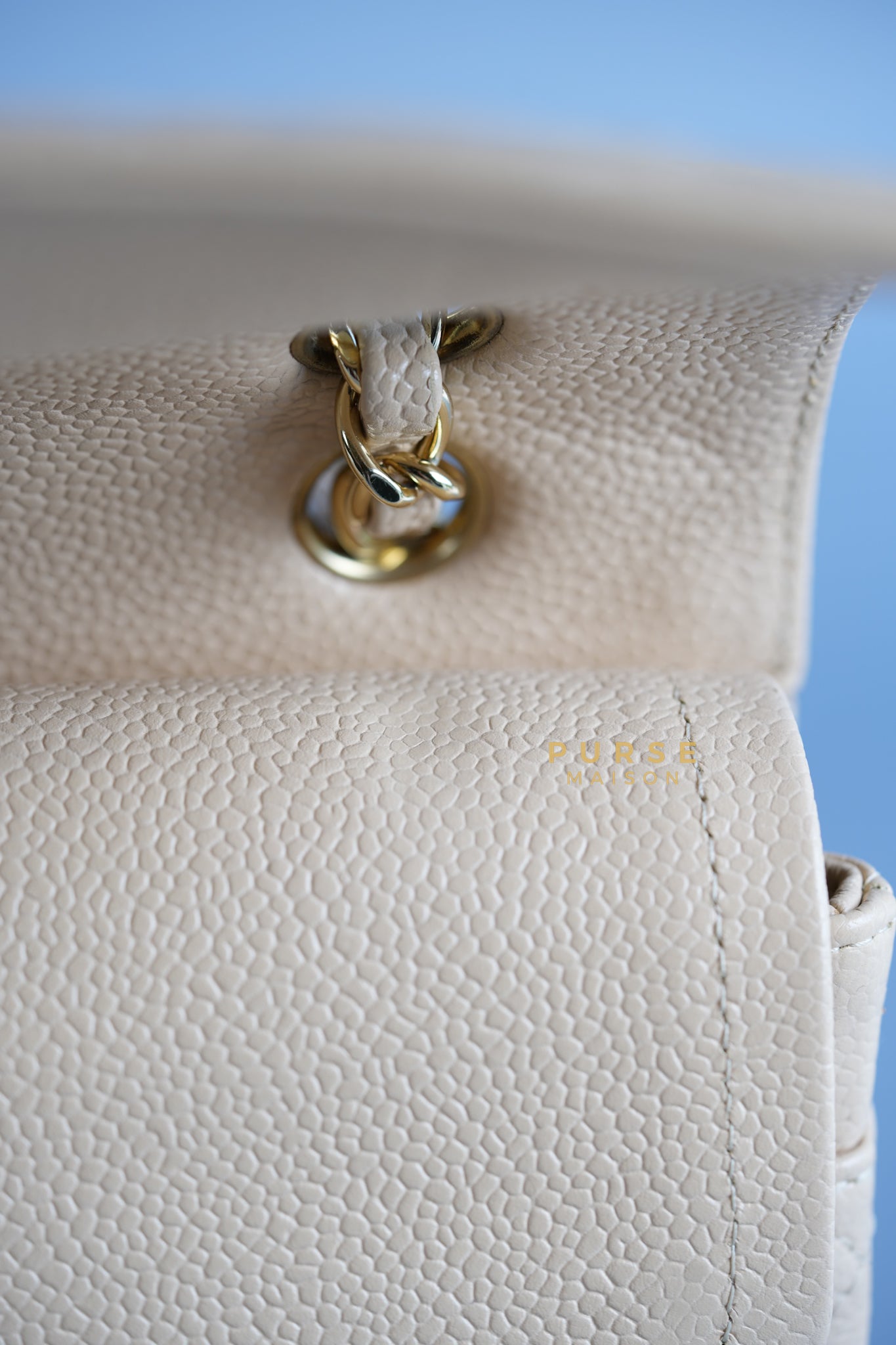 Classic Double Flap Medium Bag in Beige Clair Caviar Leather & Gold Hardware Series 13 | Purse Maison Luxury Bags Shop