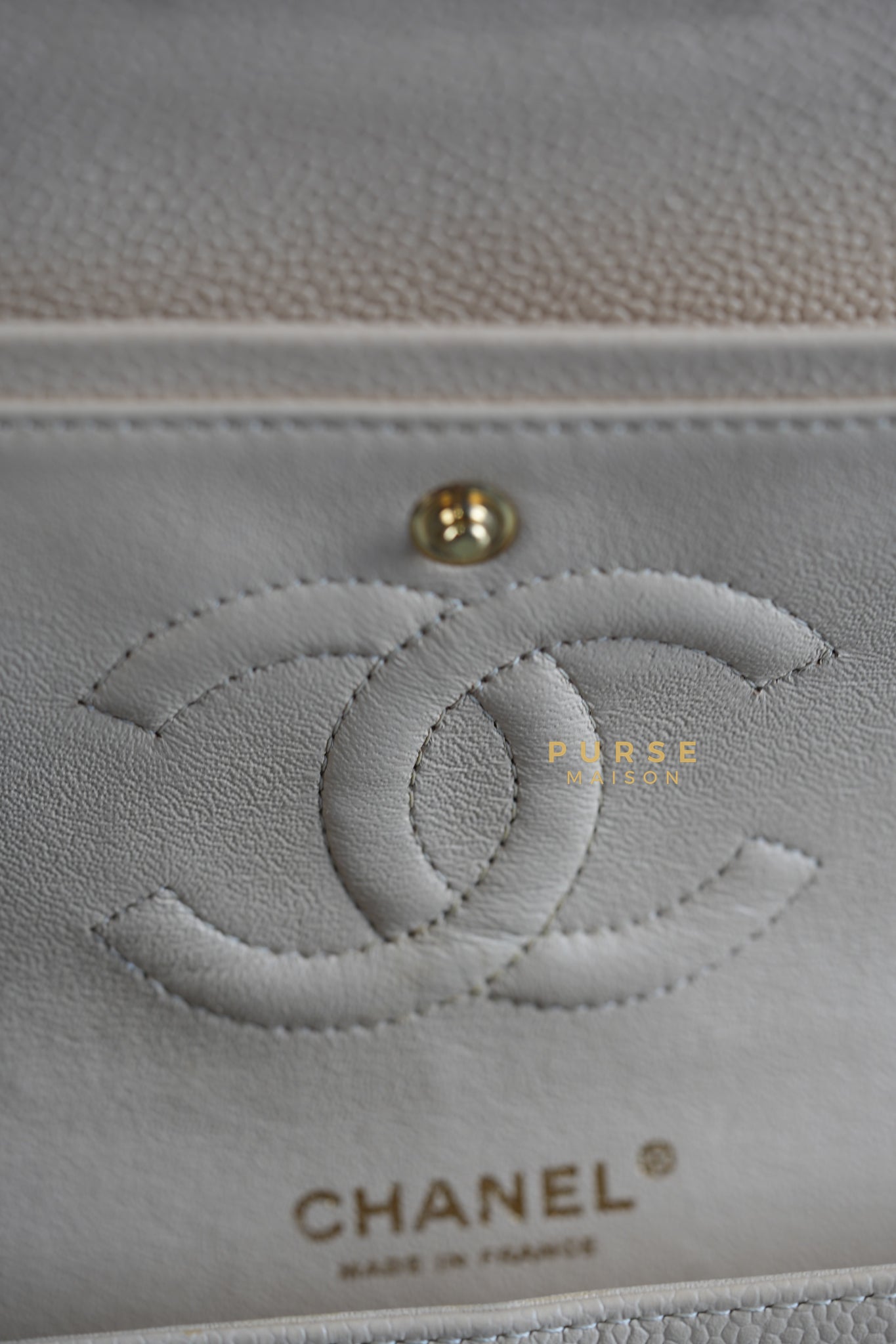 Classic Double Flap Medium Bag in Beige Clair Caviar Leather & Gold Hardware Series 13 | Purse Maison Luxury Bags Shop