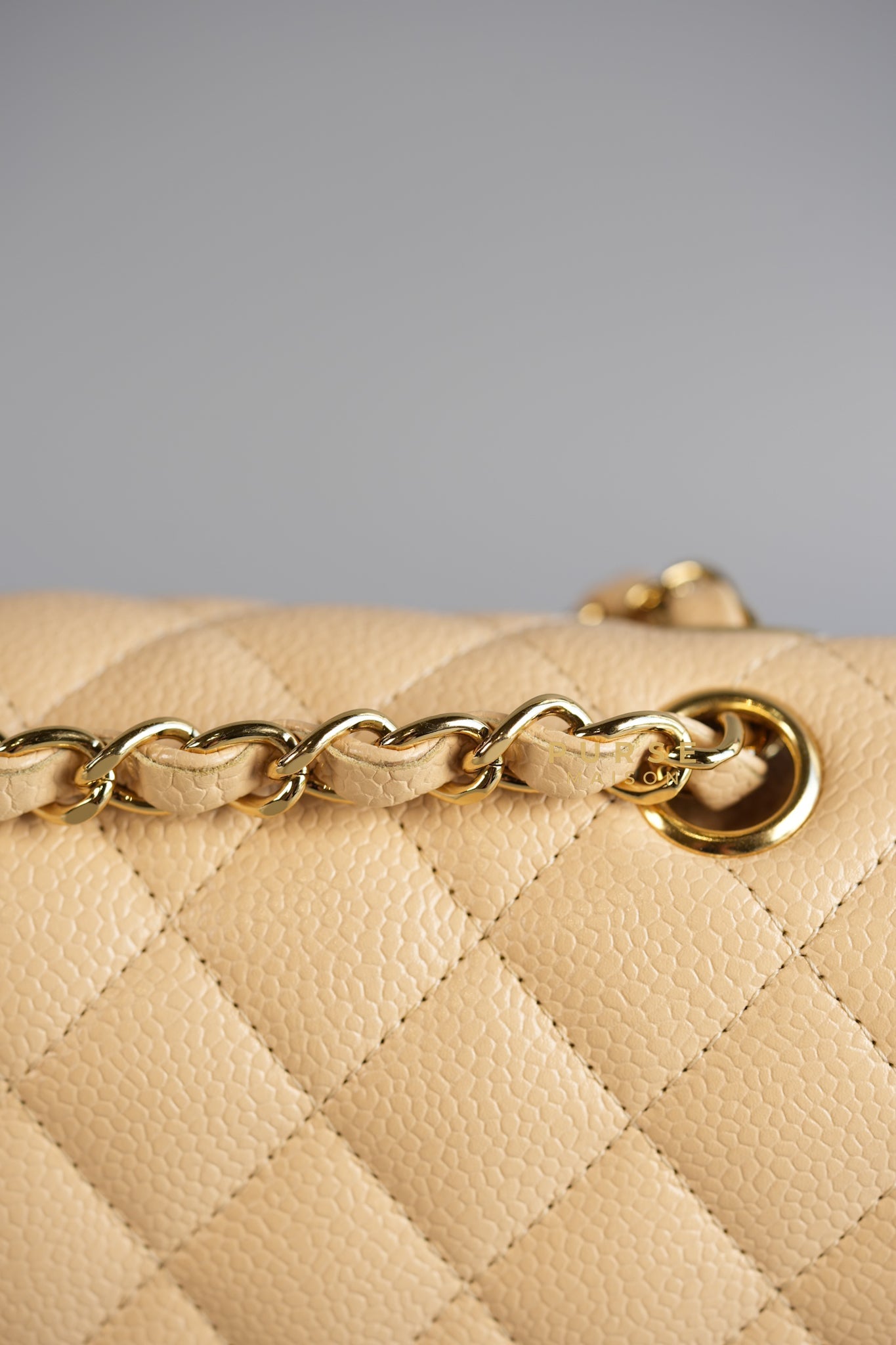 Classic Double Flap Medium Bag in Beige Clair Caviar Leather & Gold Hardware Series 13 | Purse Maison Luxury Bags Shop