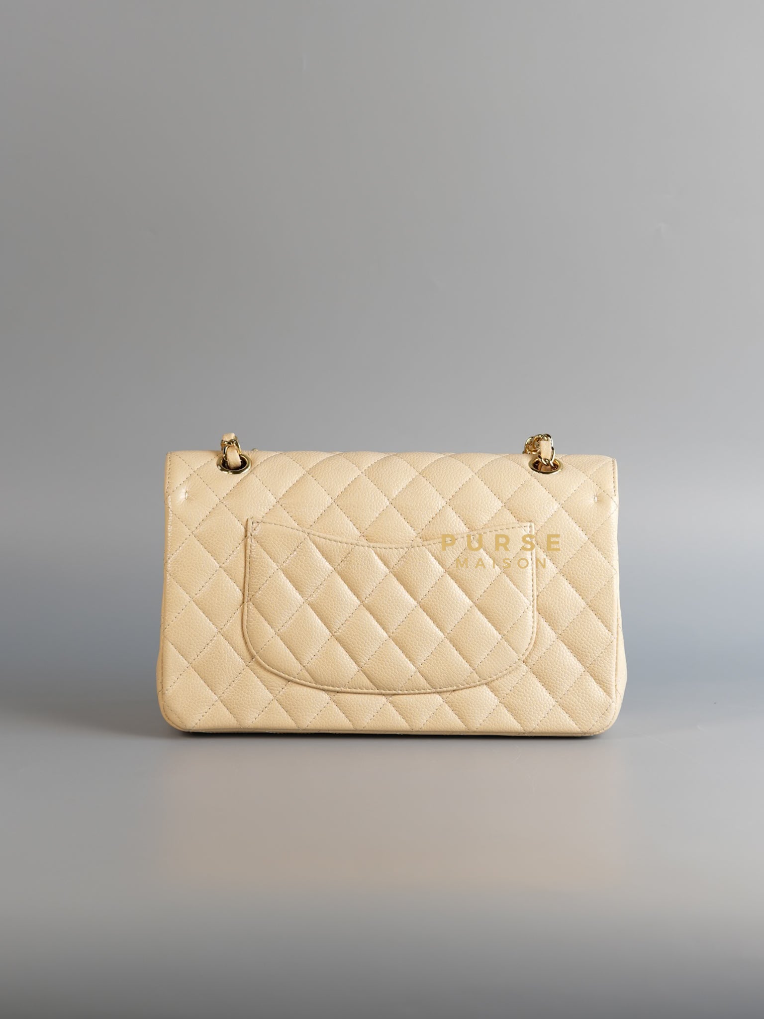 Classic Double Flap Medium Bag in Beige Clair Caviar Leather & Gold Hardware Series 13 | Purse Maison Luxury Bags Shop