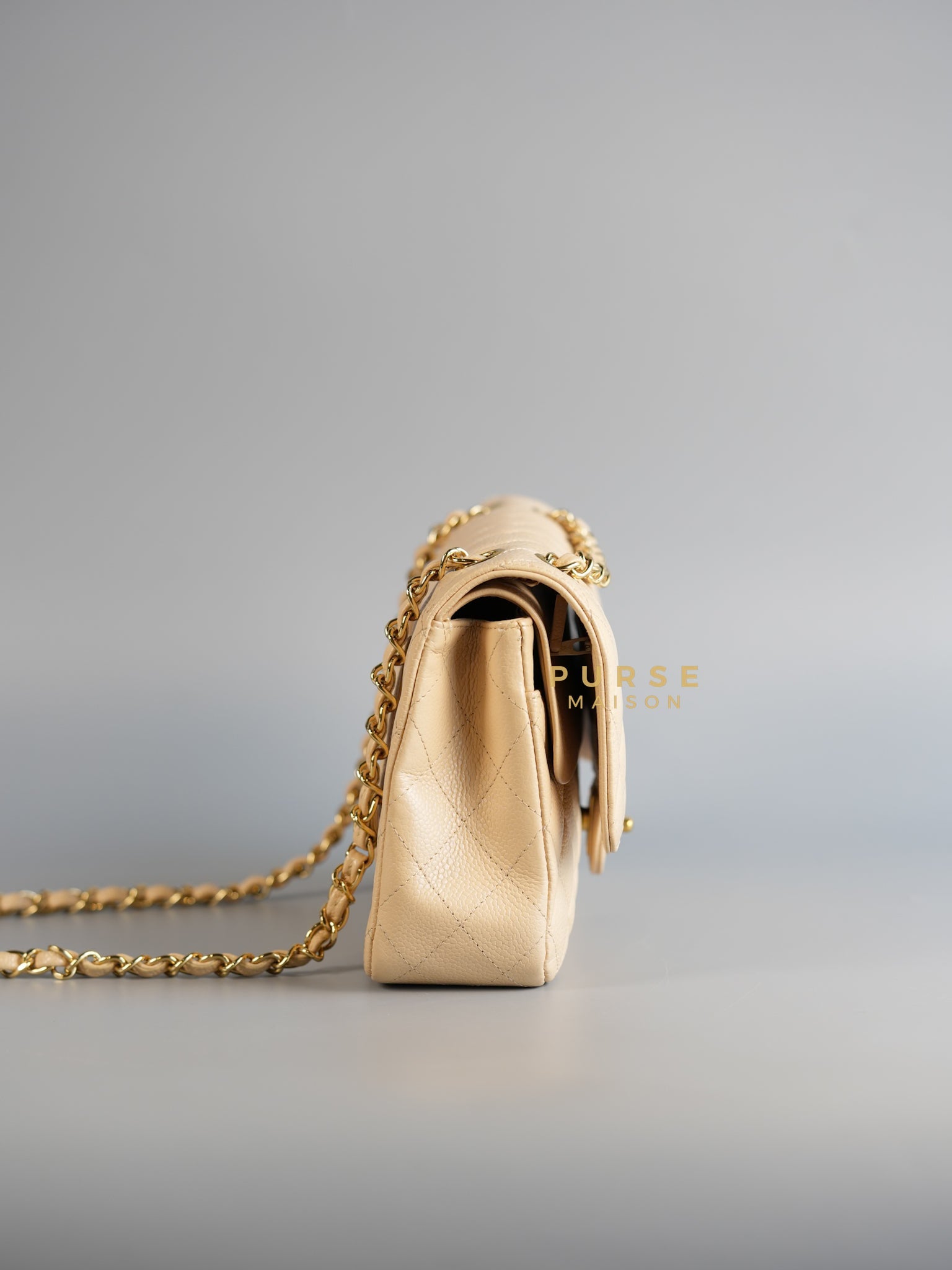 Classic Double Flap Medium Bag in Beige Clair Caviar Leather & Gold Hardware Series 13 | Purse Maison Luxury Bags Shop