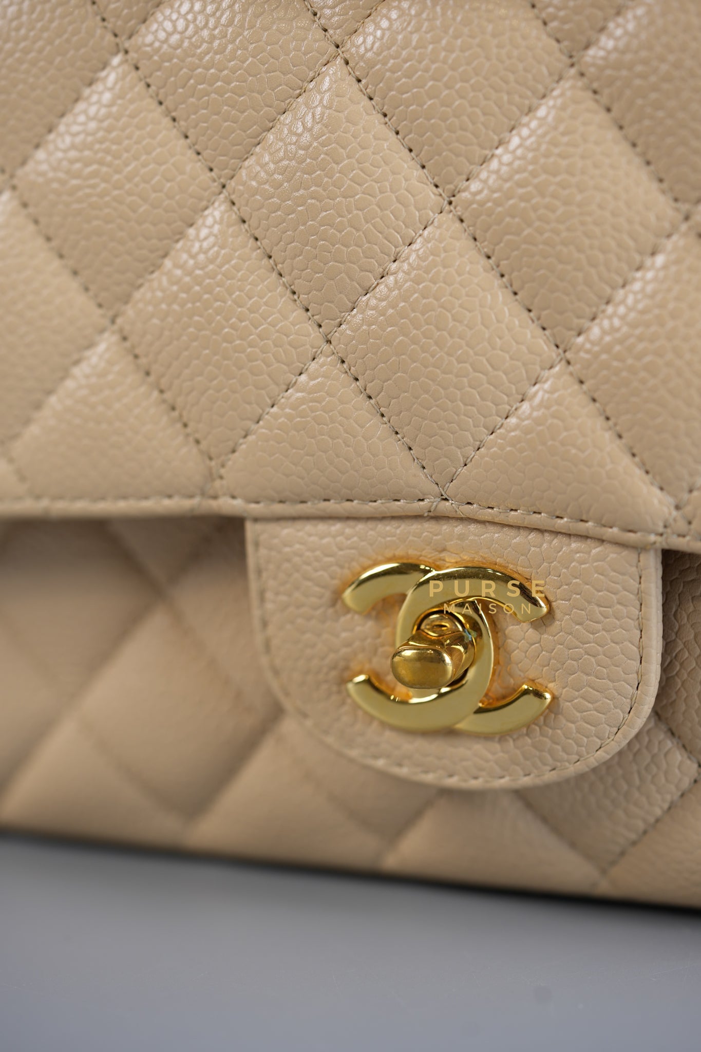 Classic Double Flap Medium Bag in Beige Clair Caviar Leather & Gold Hardware Series 13 | Purse Maison Luxury Bags Shop