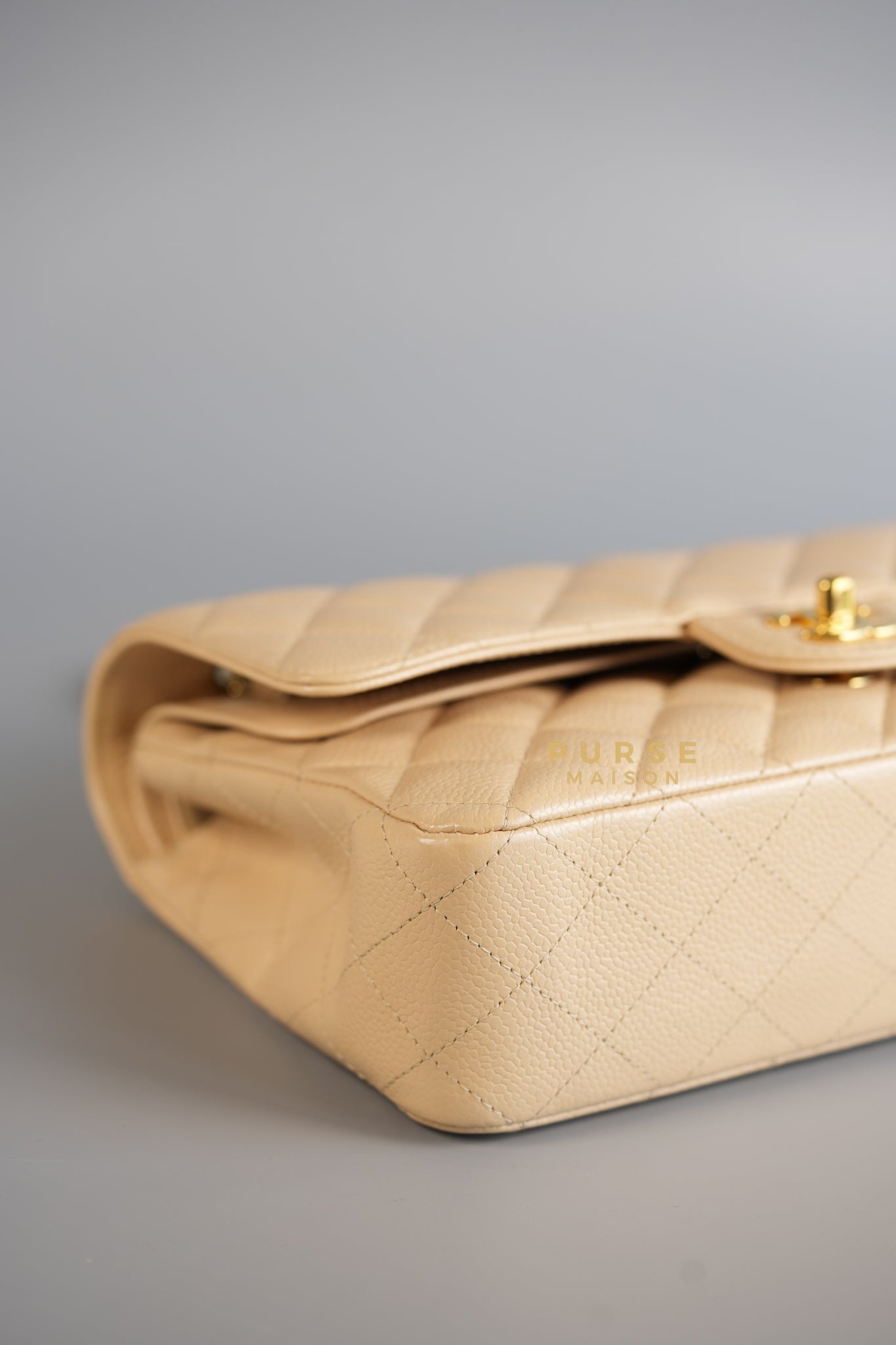 Classic Double Flap Medium Bag in Beige Clair Caviar Leather & Gold Hardware Series 13 | Purse Maison Luxury Bags Shop