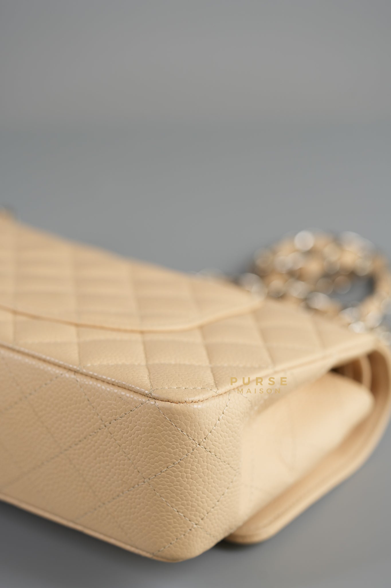 Classic Double Flap Medium Bag in Beige Clair Caviar Leather & Silver Hardware Series 13 | Purse Maison Luxury Bags Shop