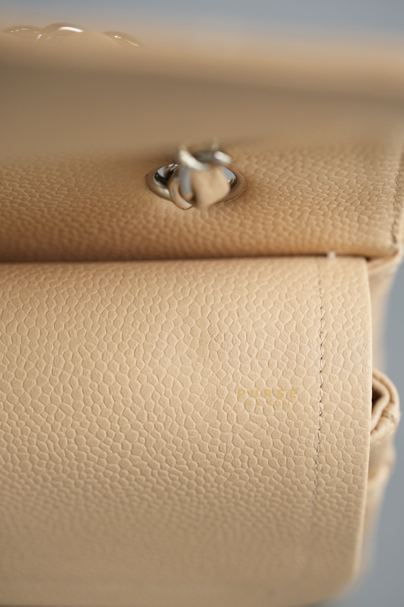 Classic Double Flap Medium Bag in Beige Clair Caviar Leather & Silver Hardware Series 13 | Purse Maison Luxury Bags Shop