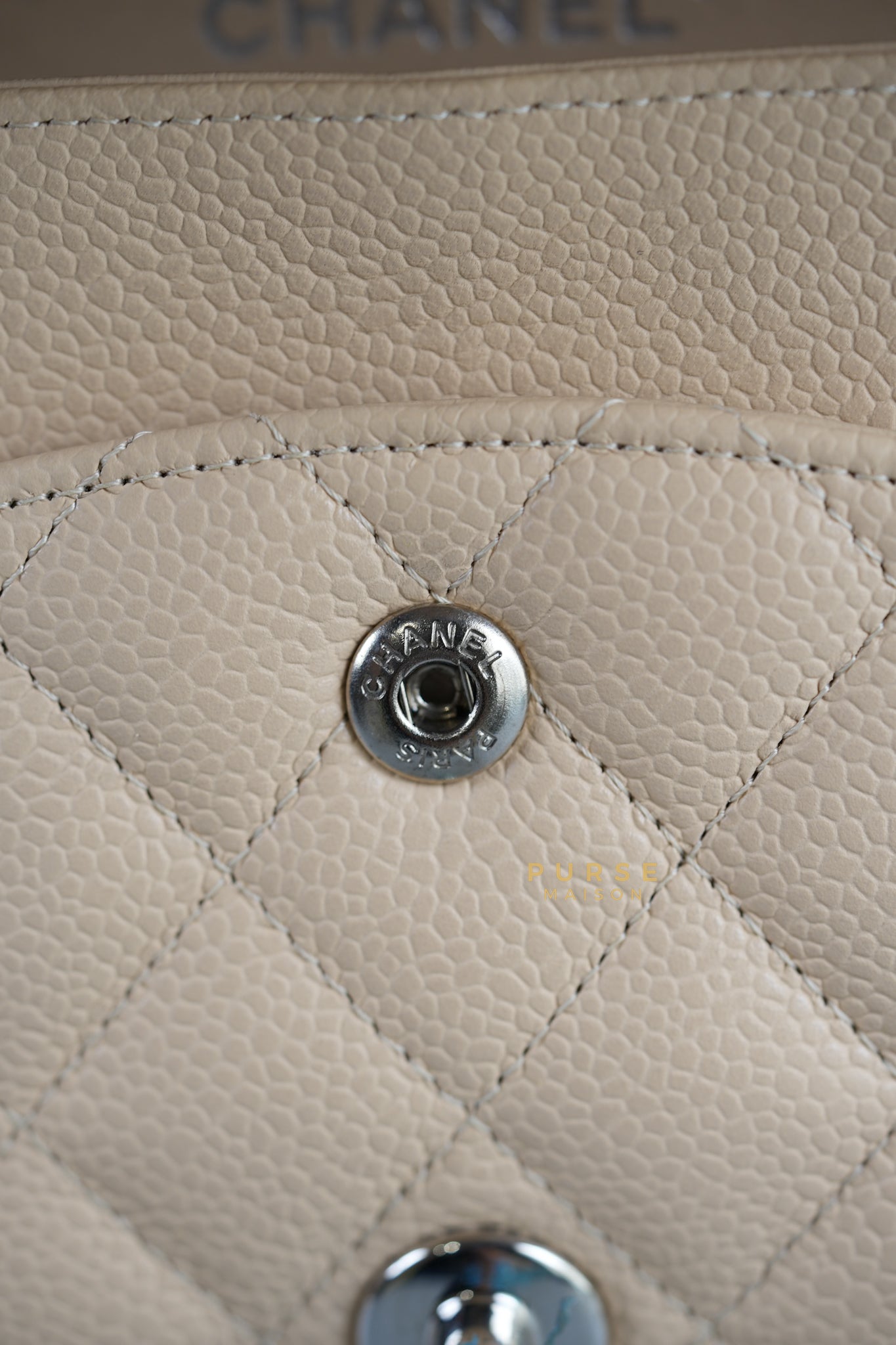 Classic Double Flap Medium Bag in Beige Clair Caviar Leather & Silver Hardware Series 13 | Purse Maison Luxury Bags Shop