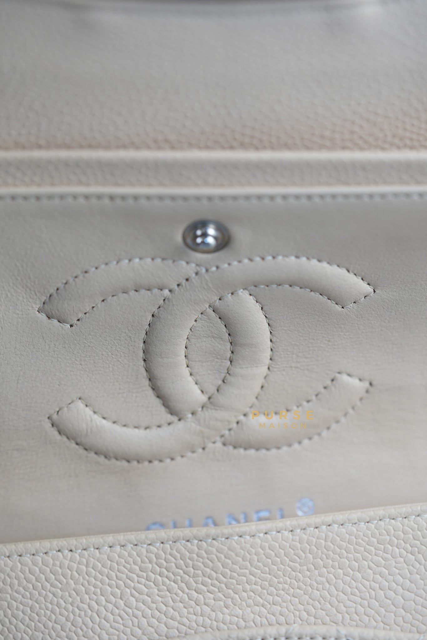 Classic Double Flap Medium Bag in Beige Clair Caviar Leather & Silver Hardware Series 13 | Purse Maison Luxury Bags Shop