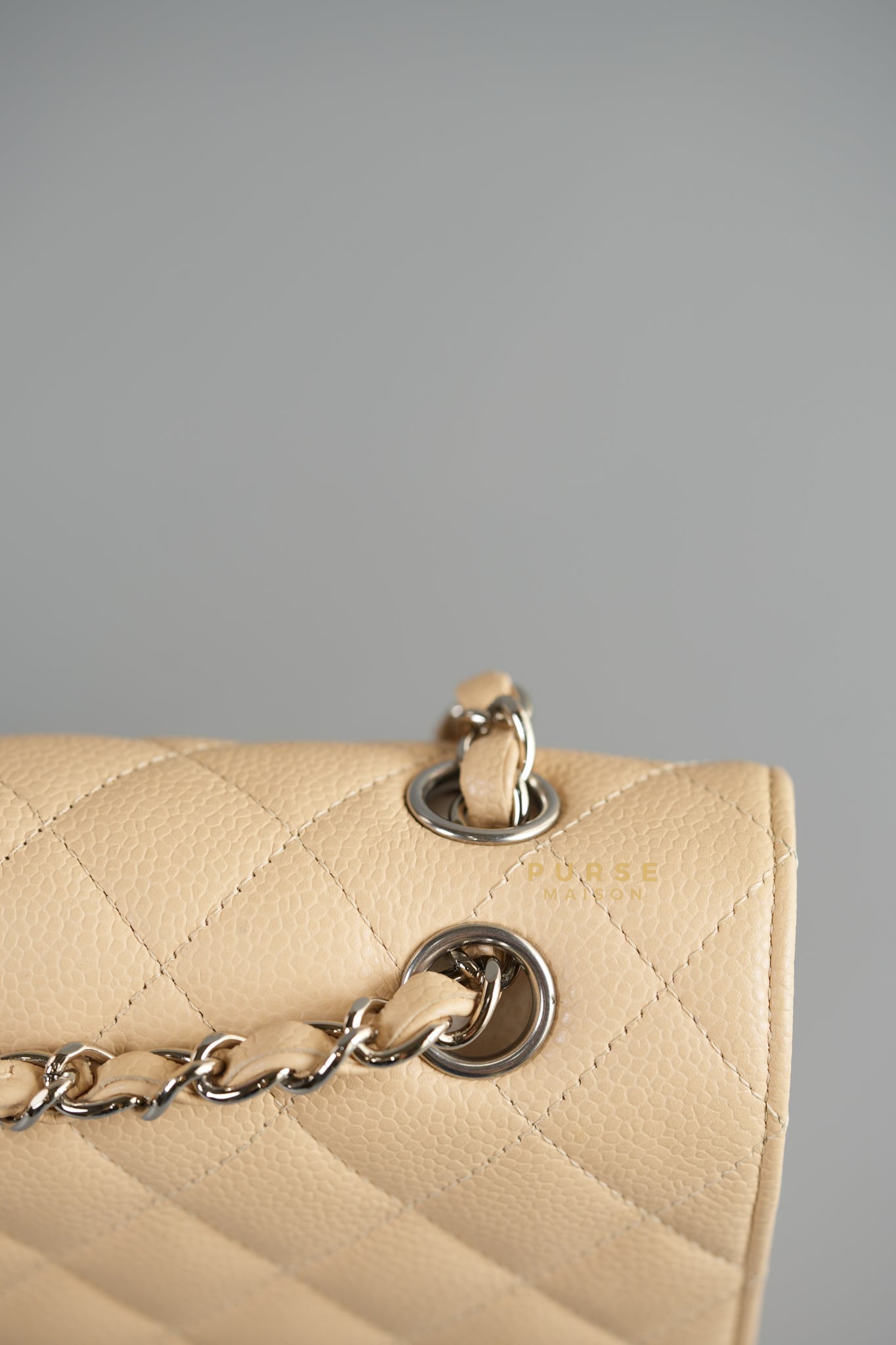 Classic Double Flap Medium Bag in Beige Clair Caviar Leather & Silver Hardware Series 13 | Purse Maison Luxury Bags Shop