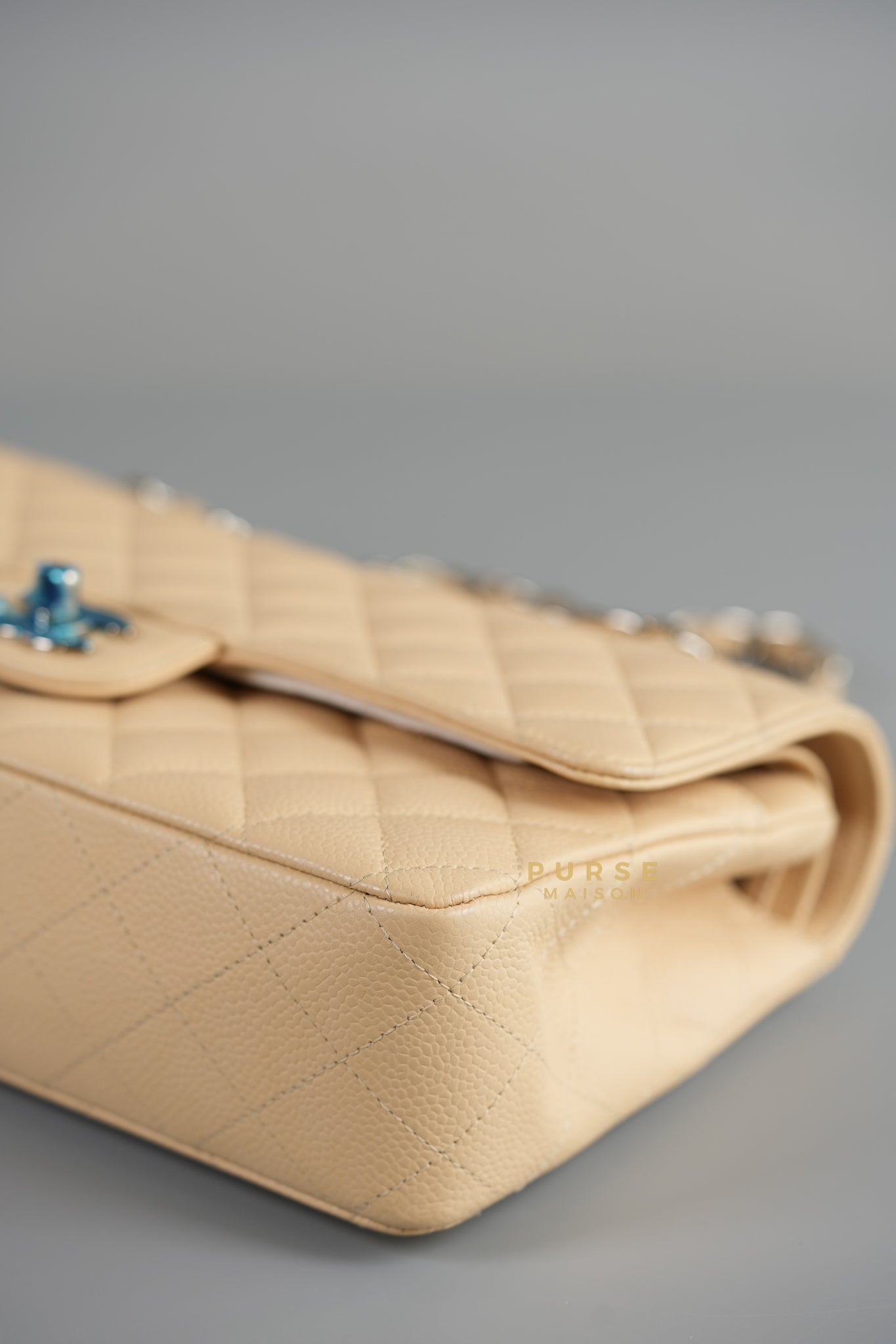 Classic Double Flap Medium Bag in Beige Clair Caviar Leather & Silver Hardware Series 13 | Purse Maison Luxury Bags Shop