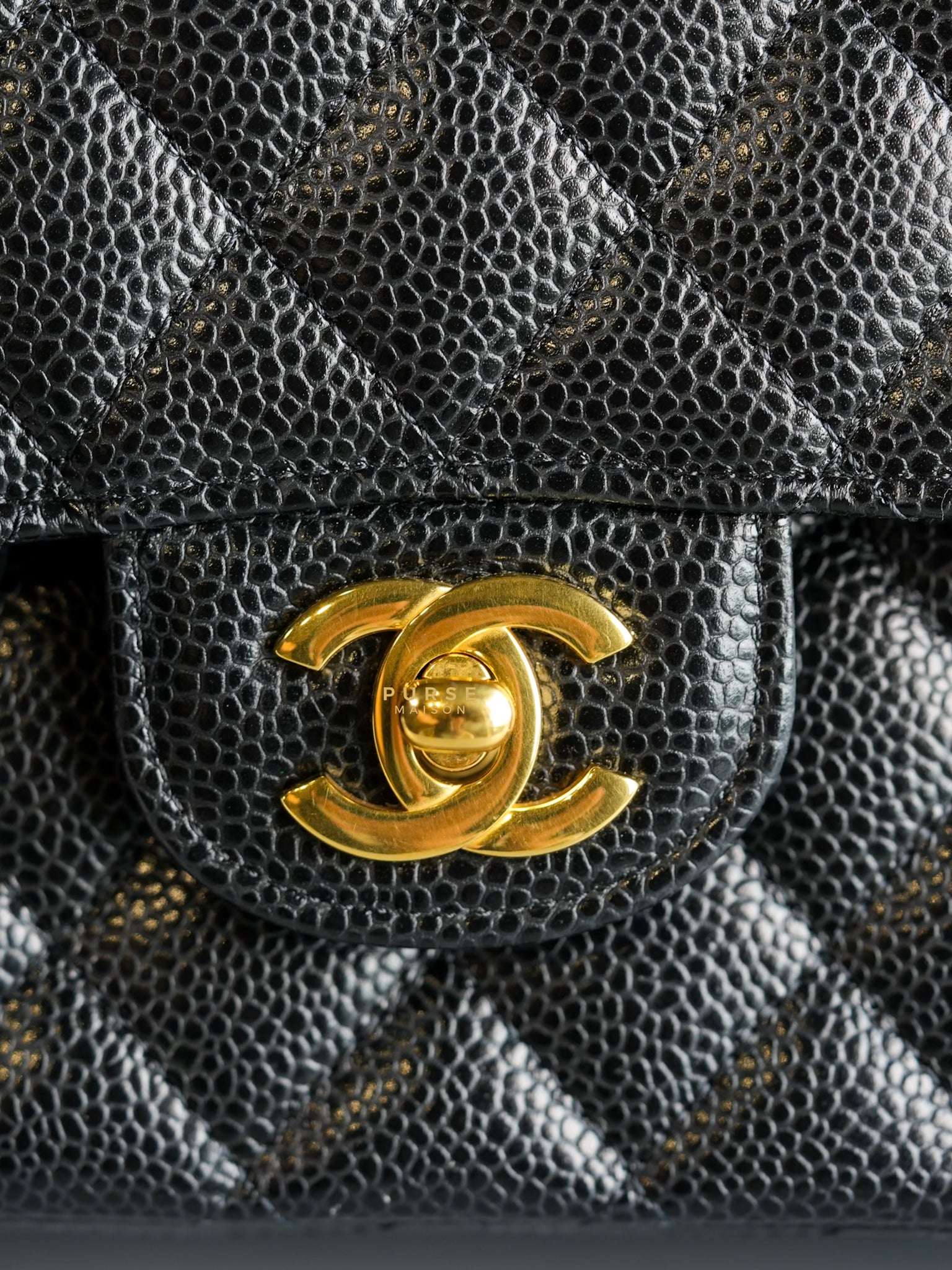 Classic Double Flap Medium Bag in Black Caviar Leather & Gold Hardware (Microchip) | Purse Maison Luxury Bags Shop