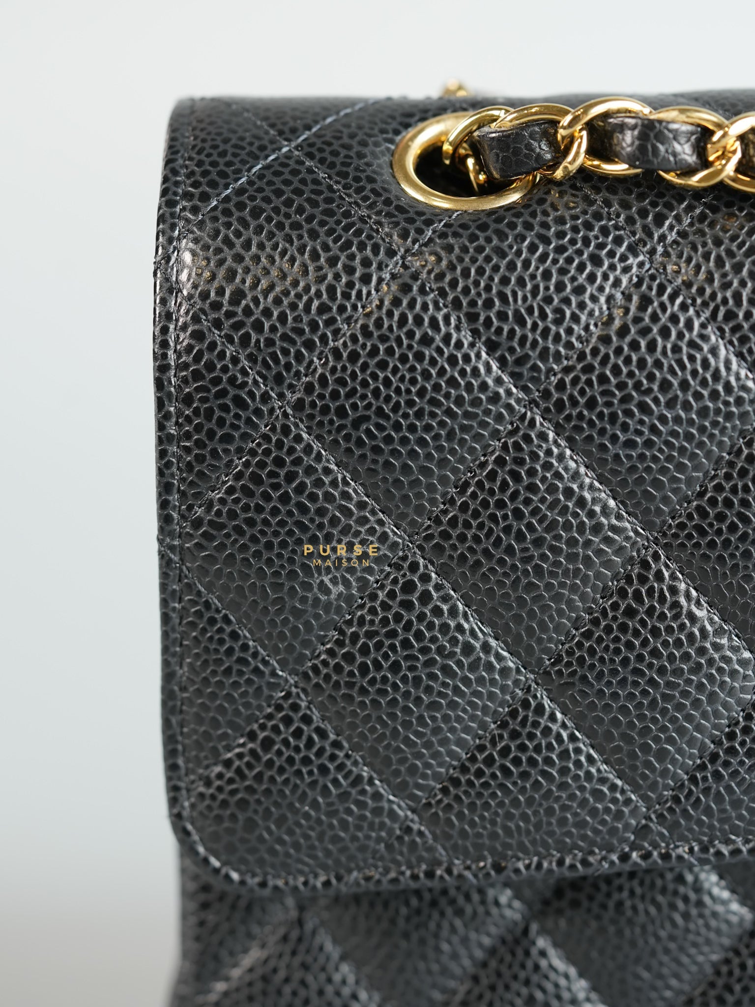 Classic Double Flap Medium Bag in Black Caviar Leather & Gold Hardware (Microchip) | Purse Maison Luxury Bags Shop