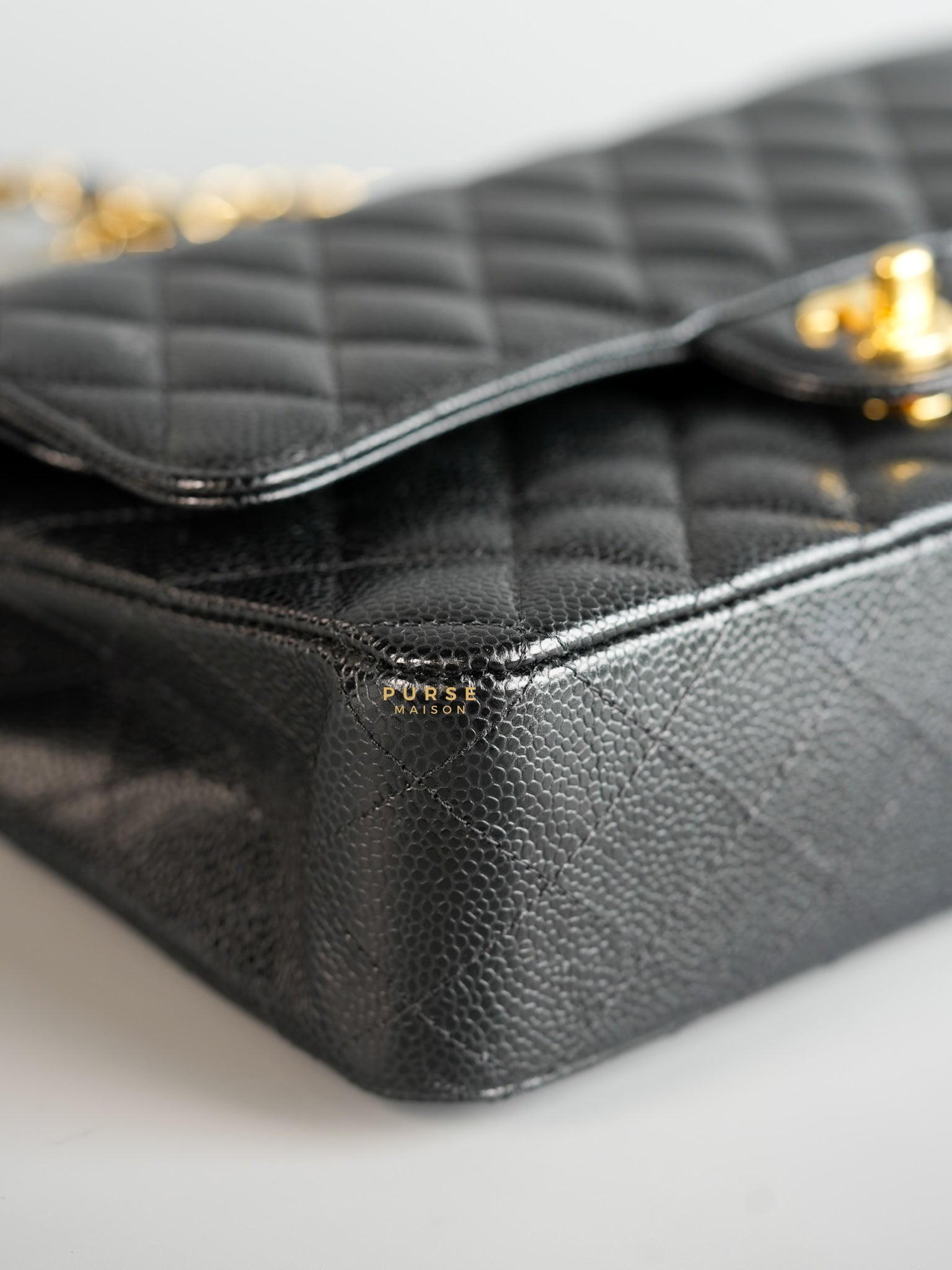 Classic Double Flap Medium Bag in Black Caviar Leather & Gold Hardware (Microchip) | Purse Maison Luxury Bags Shop