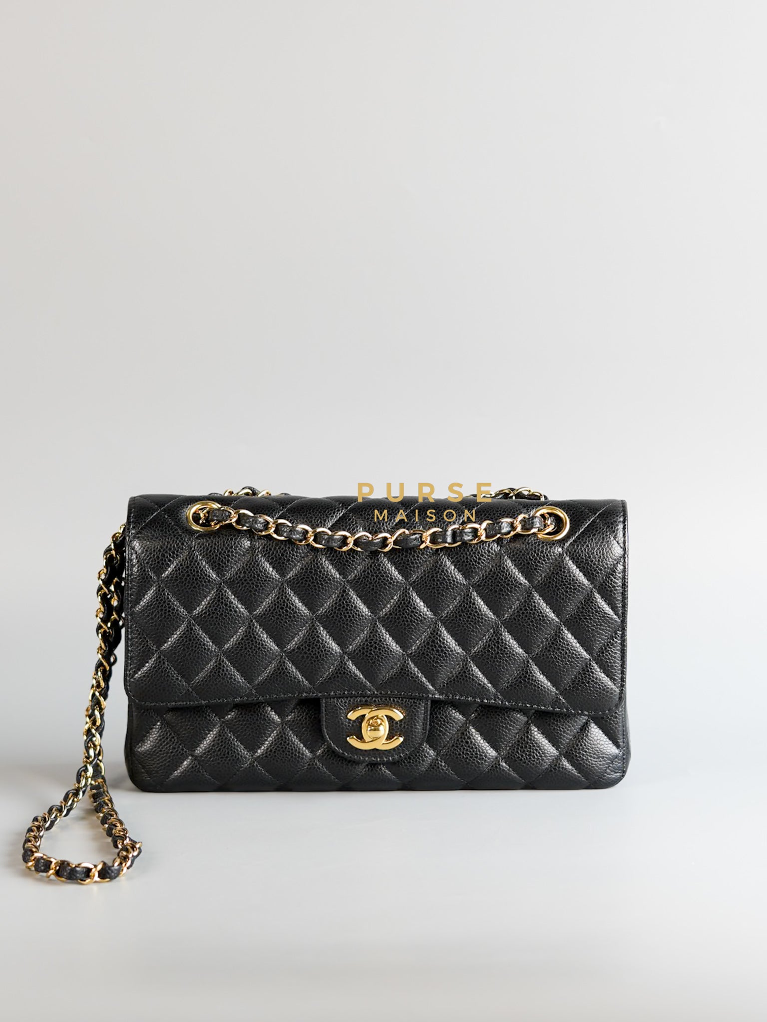 Classic Double Flap Medium Bag in Black Caviar Leather & Gold Hardware Series 21 | Purse Maison Luxury Bags Shop