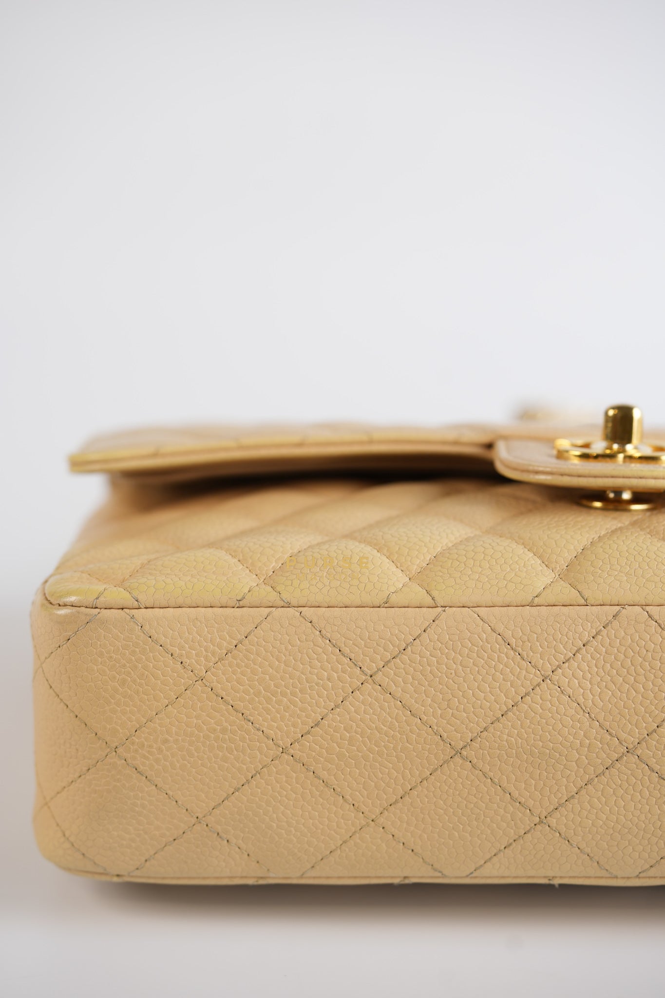 Classic Double Flap Medium Beige Clair Caviar & Gold Hardware Series 14 | Purse Maison Luxury Bags Shop