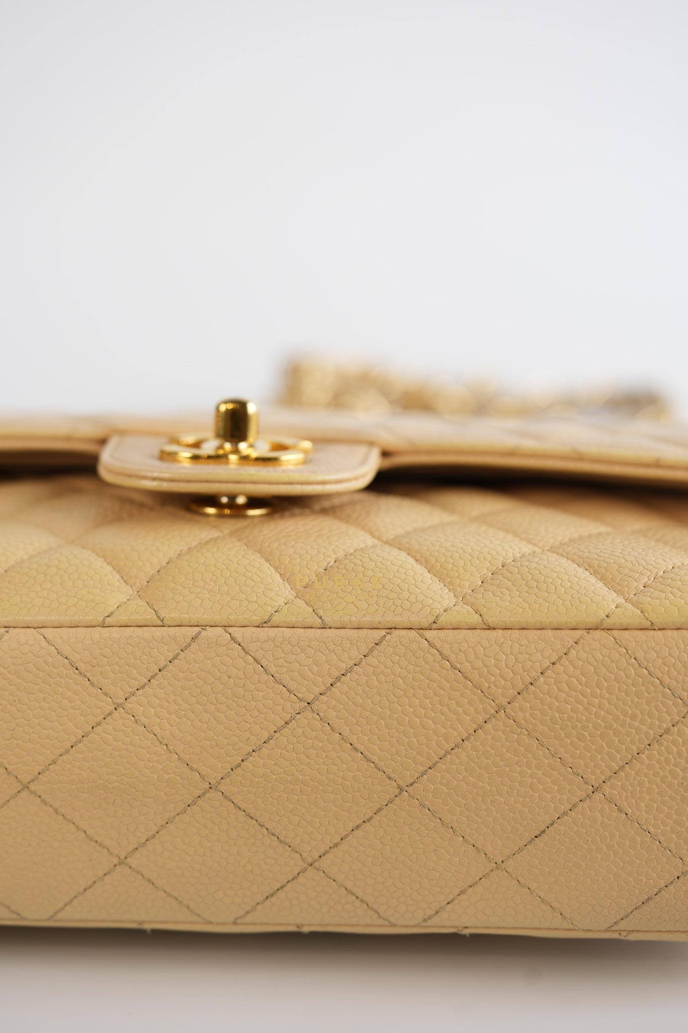 Classic Double Flap Medium Beige Clair Caviar & Gold Hardware Series 14 | Purse Maison Luxury Bags Shop