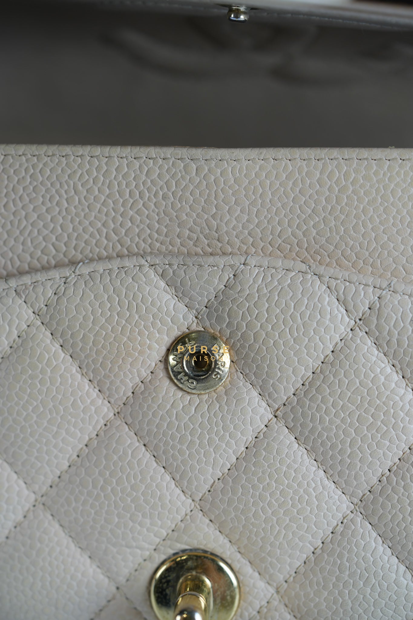 Classic Double Flap Medium Beige Clair Caviar & Gold Hardware Series 14 | Purse Maison Luxury Bags Shop