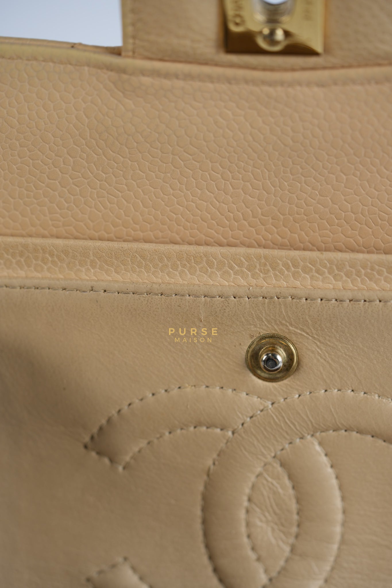 Classic Double Flap Medium Beige Clair Caviar & Gold Hardware Series 14 | Purse Maison Luxury Bags Shop