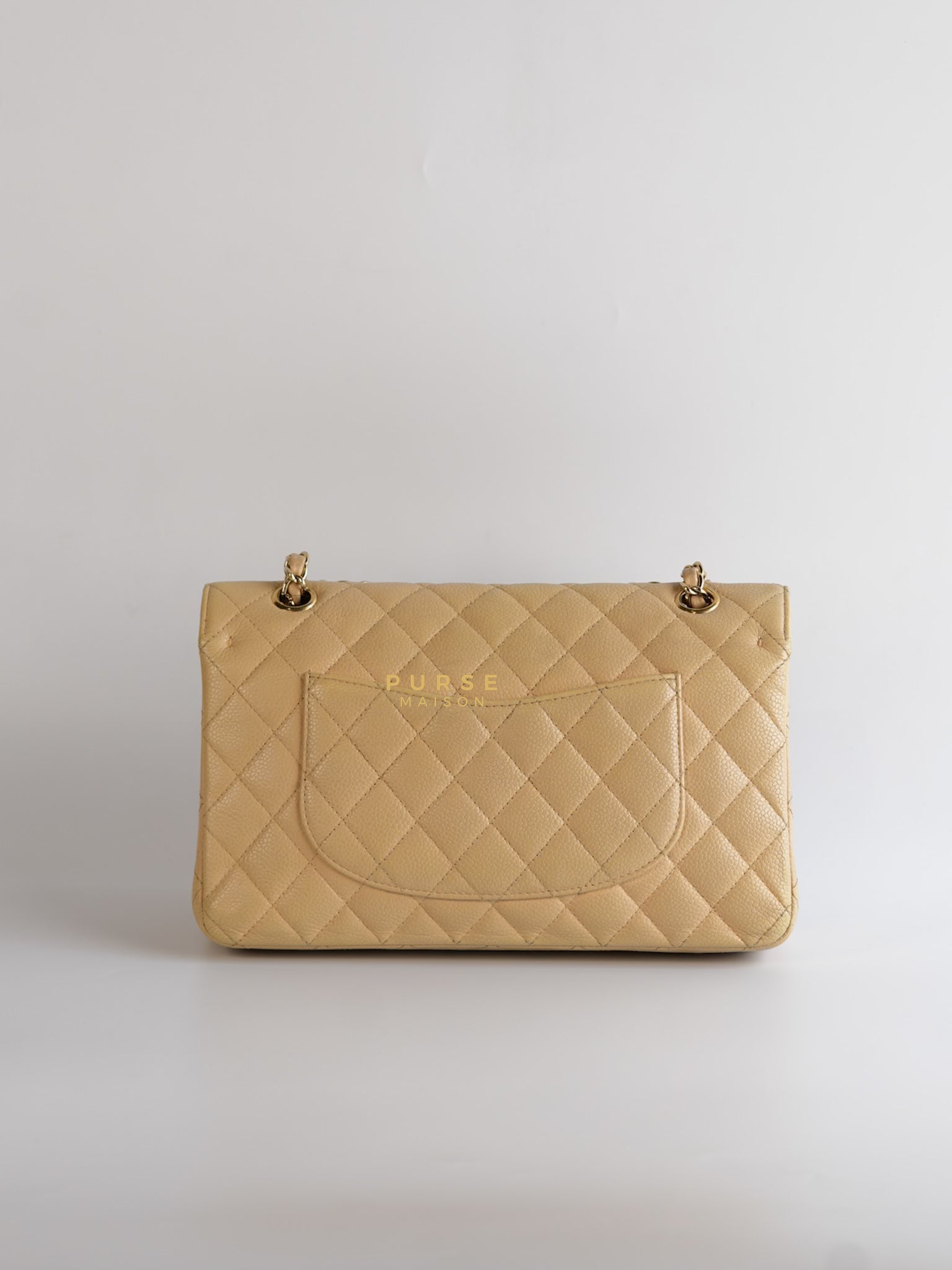 Classic Double Flap Medium Beige Clair Caviar & Gold Hardware Series 14 | Purse Maison Luxury Bags Shop