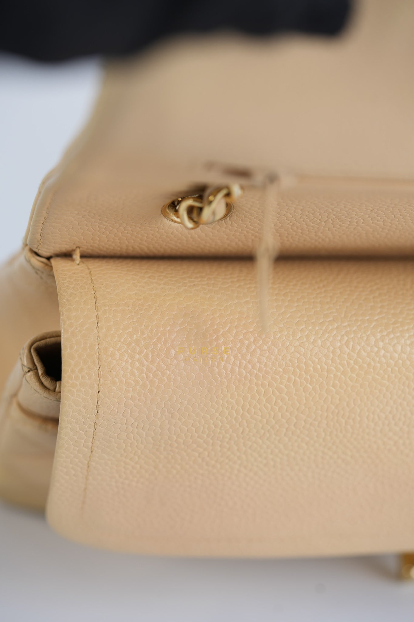 Classic Double Flap Medium Beige Clair Caviar & Gold Hardware Series 14 | Purse Maison Luxury Bags Shop